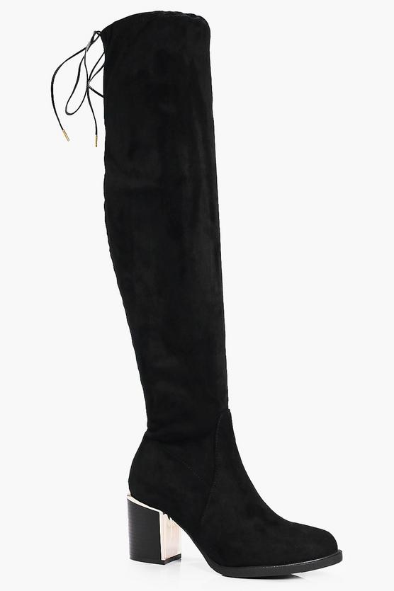 Zoe Stretch Over The Knee Boot With Gold Trim